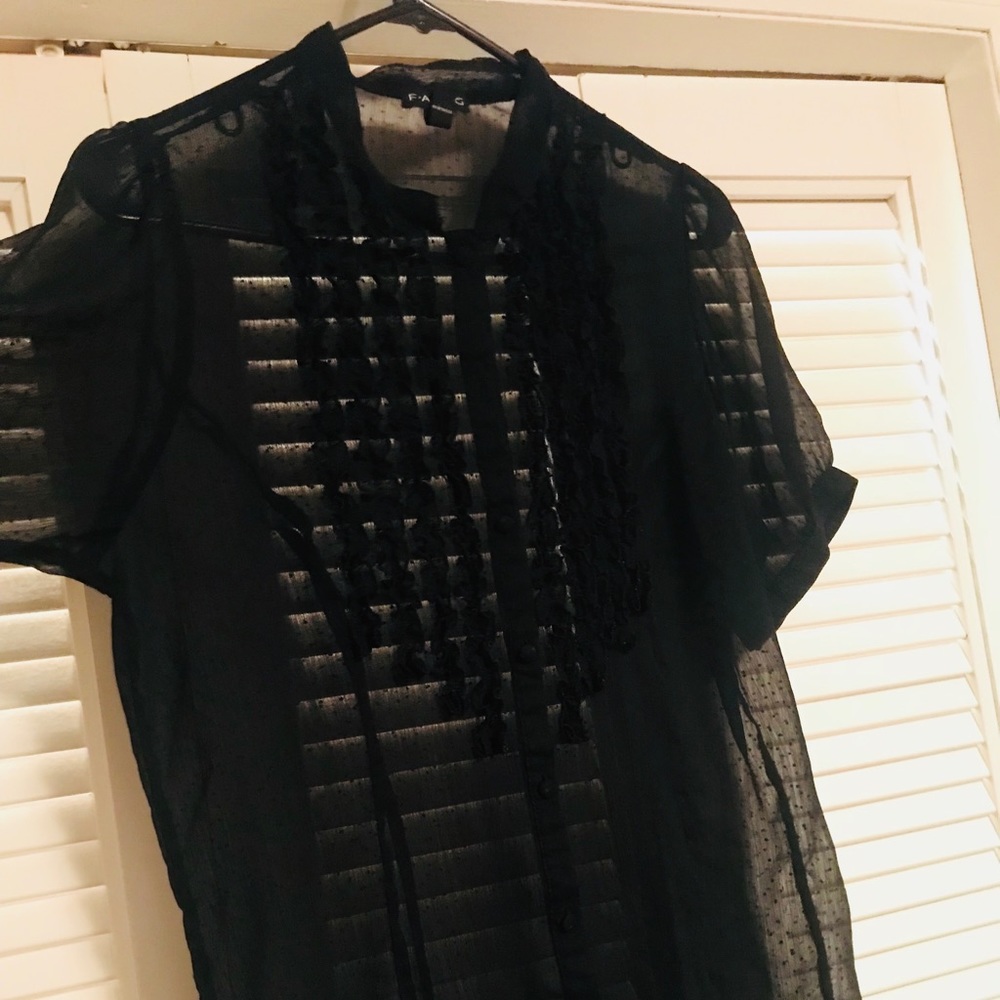 Black see through ruffle dress shirt
